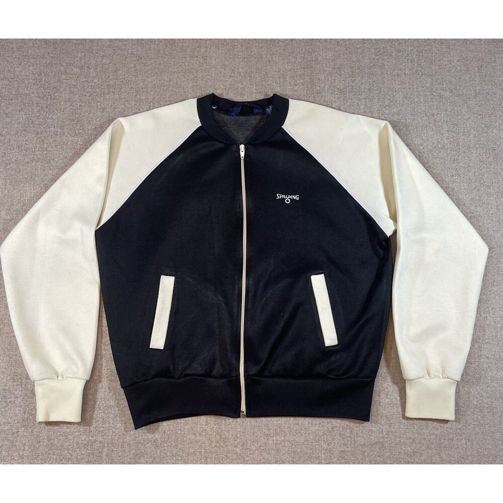 Spalding Track Jacket Black White Warmup Men’s Size Medium *Flaws*